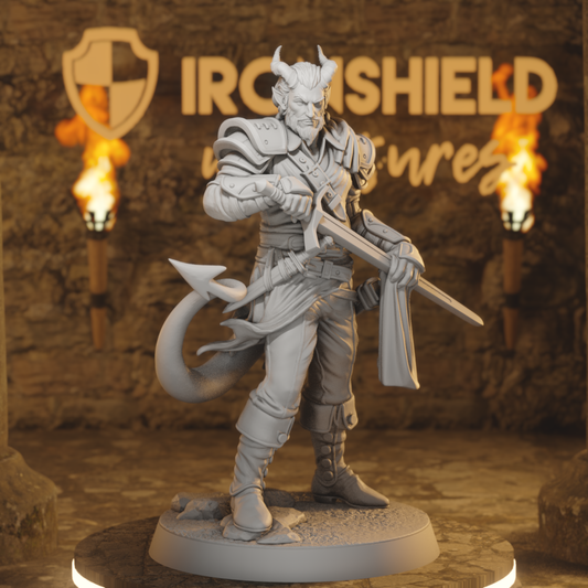 Hellswake Stalwart Tiefling Fighter DnD miniature 3D printed resin tabletop RPG figure