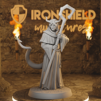 Hellswake Wardlighter 2 Tiefling Cleric DnD miniature 3D printed resin tabletop RPG figure