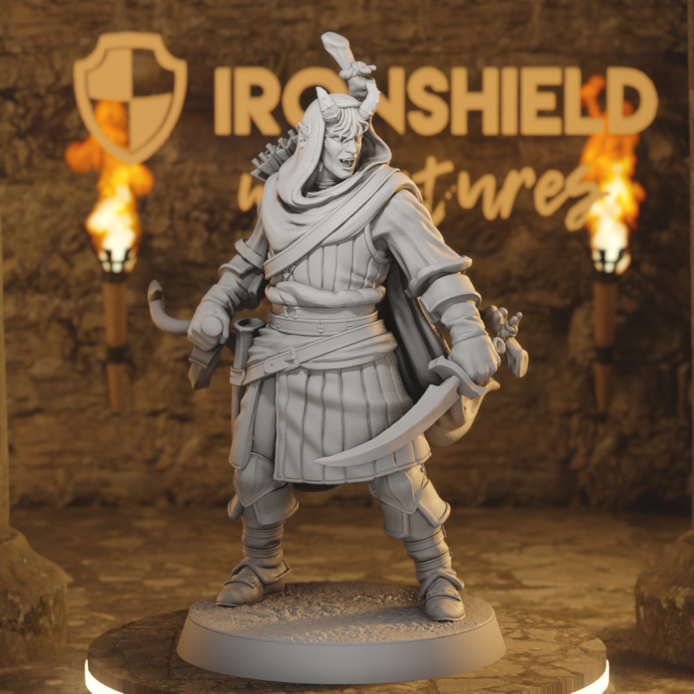 Hellswake wayfarer 2 Tiefling Ranger DnD miniature 3D printed resin tabletop RPG figure