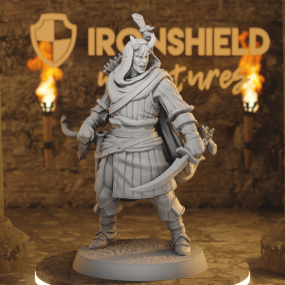 Hellswake wayfarer 2 Tiefling Ranger DnD miniature 3D printed resin tabletop RPG figure