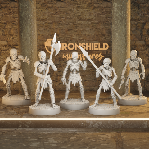 Skeleton Warband - Full Set 5 Undead Skeletal Warrior Miniatures | DnD Tabletop RPG | IronShield