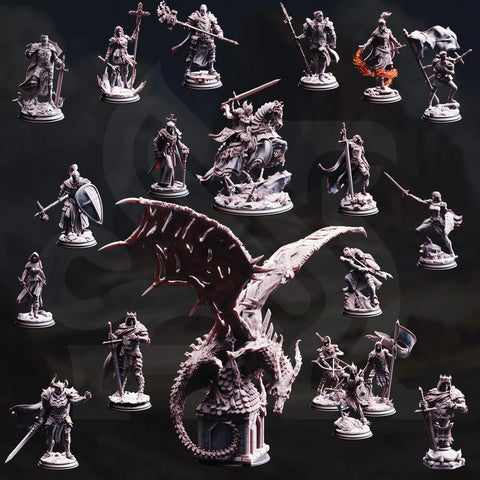 The Great Crusade - Full Set 20 Crusader Knight Undead Dragon Miniatures | DnD Tabletop RPG | DM Stash