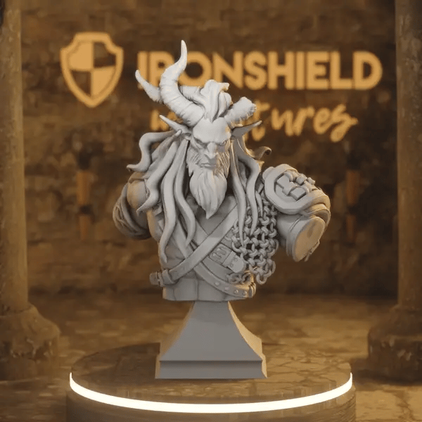 Jhago Half-Beast Fighter Bust DnD miniature 360 turntable animation