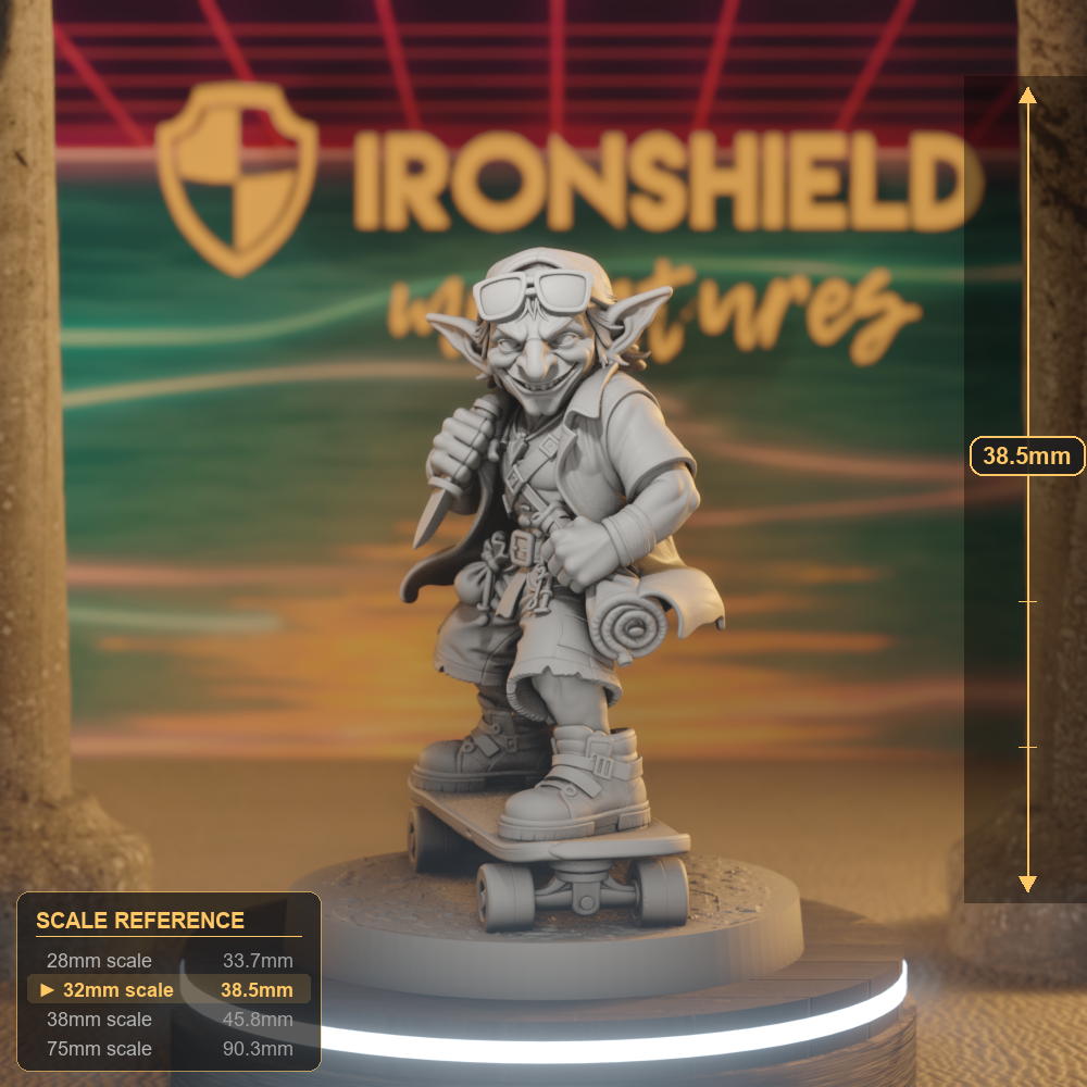 Johnny Kickflip Goblin Rogue DnD miniature 3D printed resin tabletop RPG figure