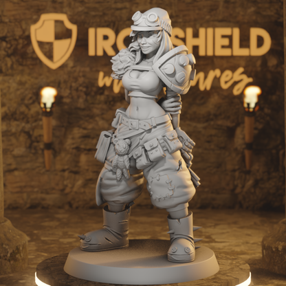Junkgirl - Wasteland Female Soldier Gun Fighter DnD miniature 3D printed resin tabletop RPG figure