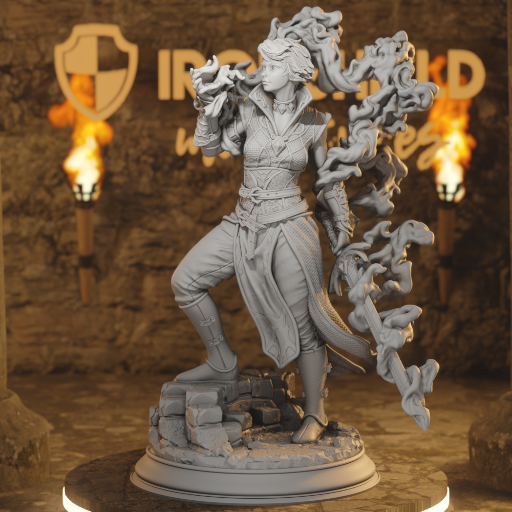 Karisia of Timberly Elf Fighter, Sorcerer, Warlock DnD miniature 3D printed resin tabletop RPG figure