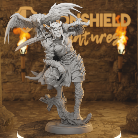 Knight of the Ashen Grove - Antlered Elf Ranger Hawk-Companion Warden of the Whisperwood