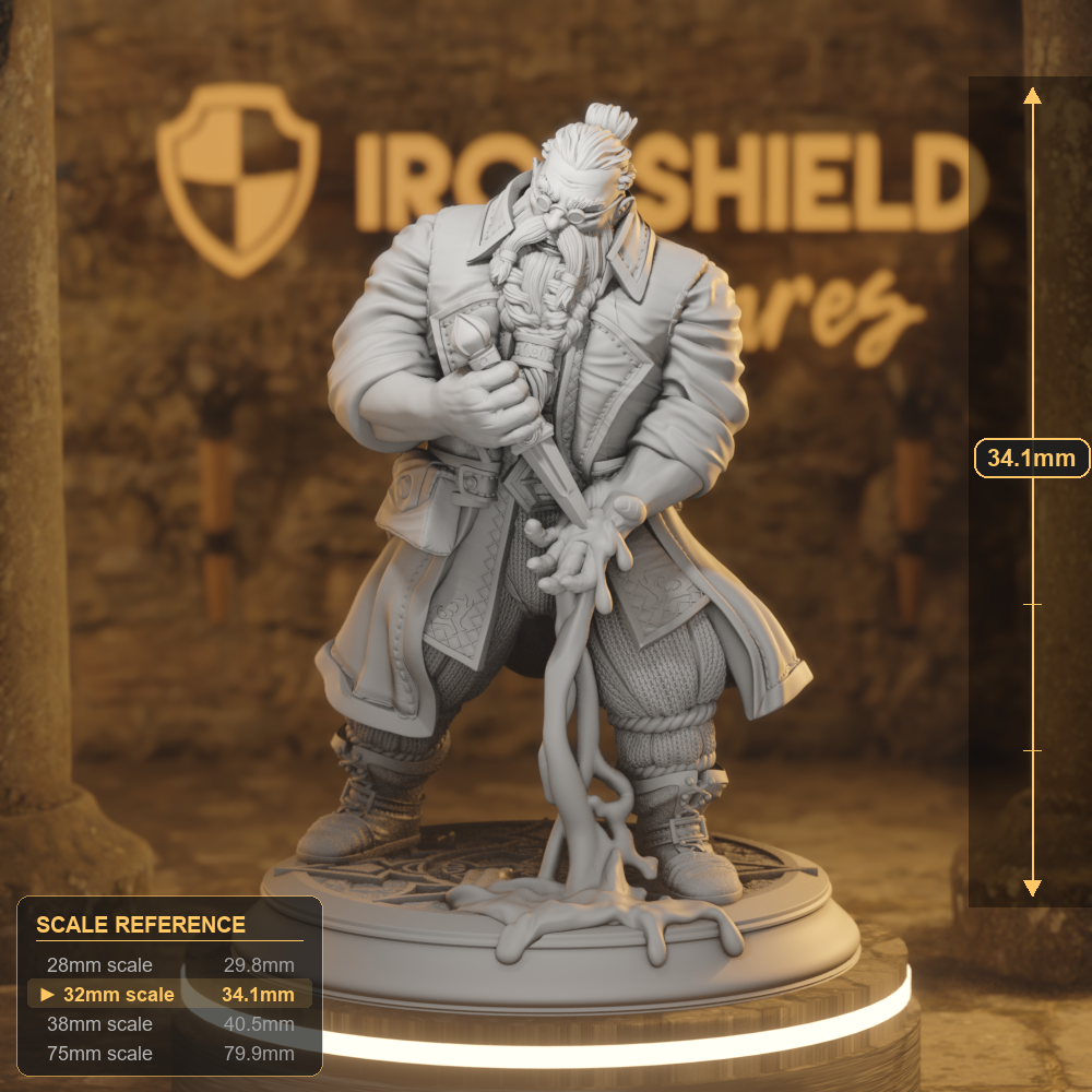 Korgrin Fledgling Dwarf Sorcerer DnD miniature 3D printed resin tabletop RPG figure