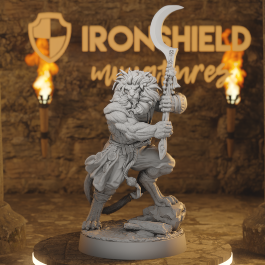 Leorin Warblade Beastfolk Barbarian DnD miniature 3D printed resin tabletop RPG figure