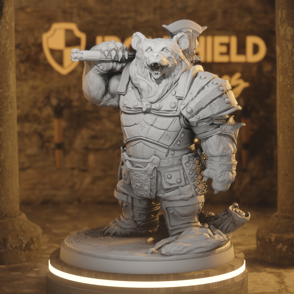 Little Bear Knight Beastfolk Fighter DnD miniature 3D printed resin tabletop RPG figure