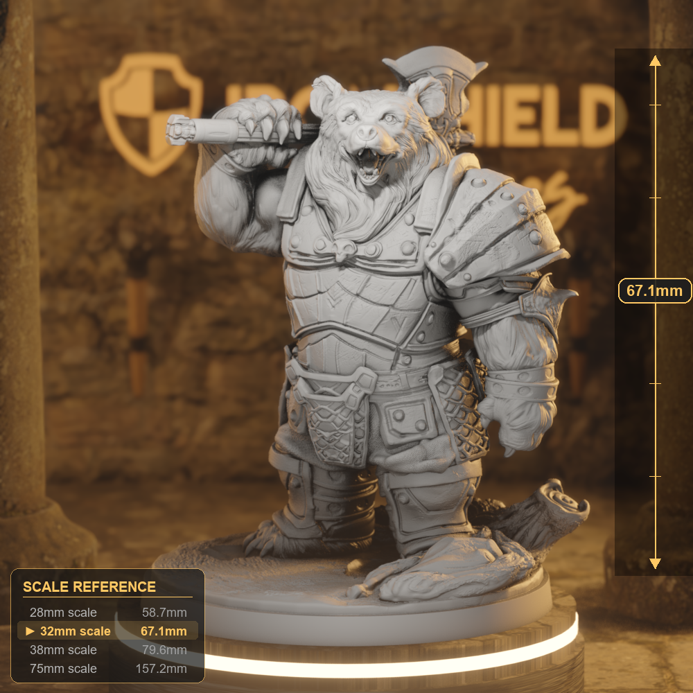 Little Bear Knight Beastfolk Fighter DnD miniature 3D printed resin tabletop RPG figure