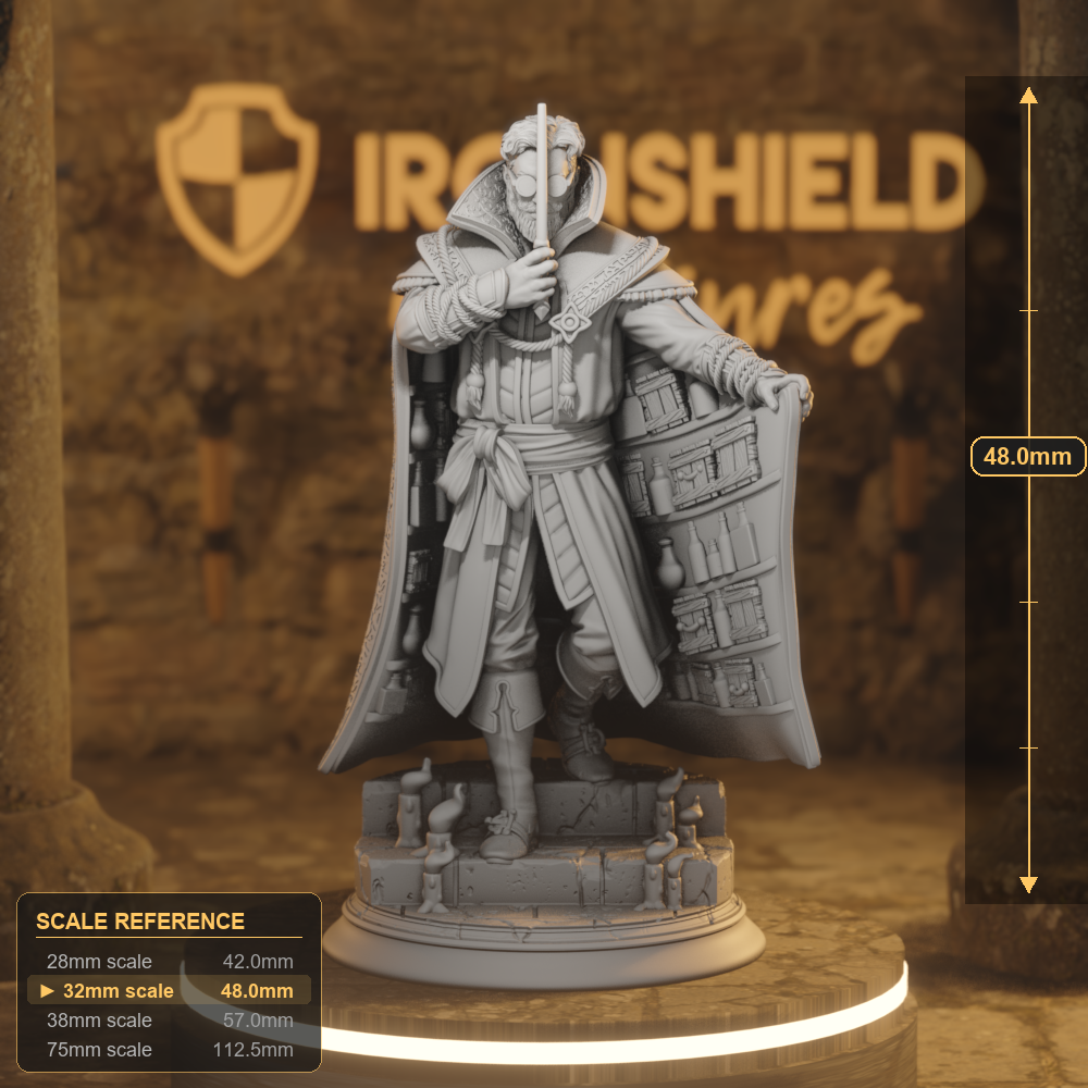 Luther Fleck Human Wizard, Alchemist DnD miniature 3D printed resin tabletop RPG figure