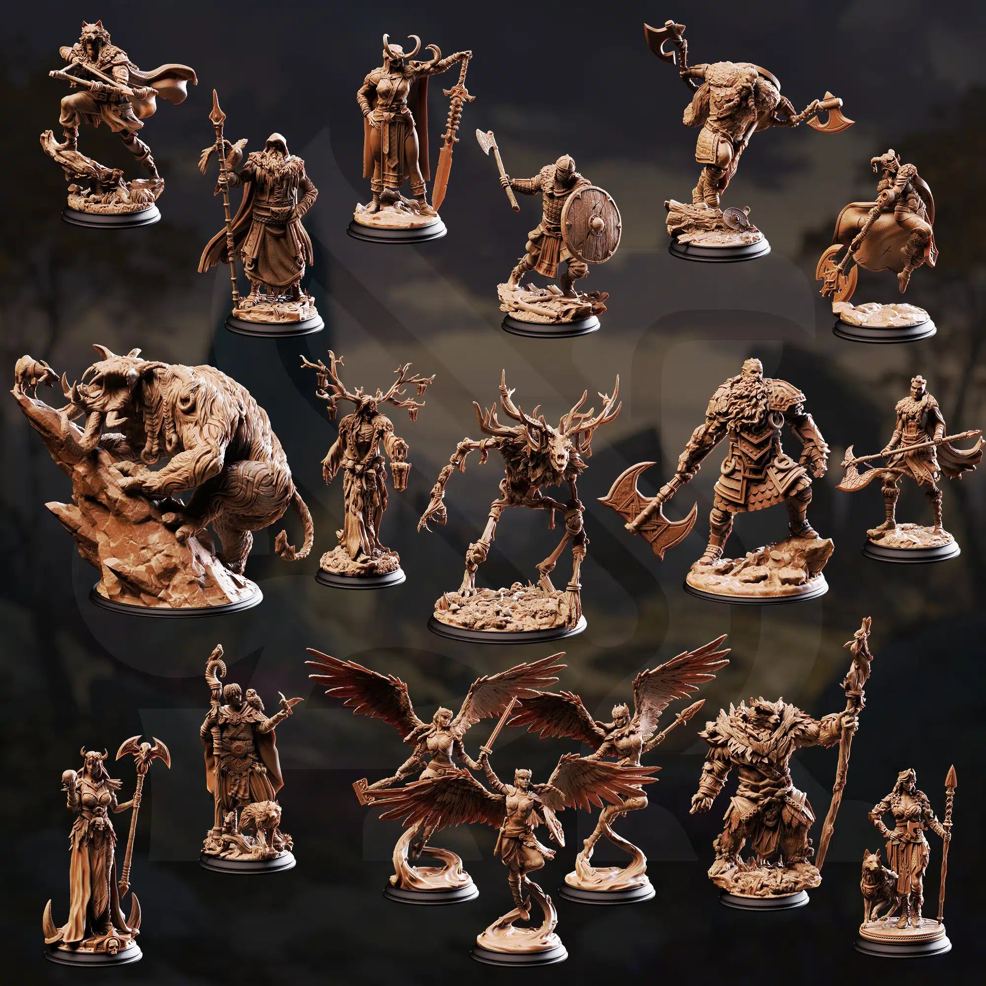 Shadow Over Nordheim campaign set featuring 19 3D printed tabletop miniatures with maps and character sheets for DnD 5e