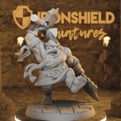 Orny - Dwarf Berserker Barbarian Warrior DnD miniature 3D printed resin tabletop RPG figure