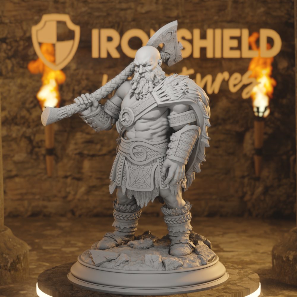 Orzei of Varekan - Dwarven Barbarian Slayer of the Deep DnD miniature 3D printed resin tabletop RPG figure