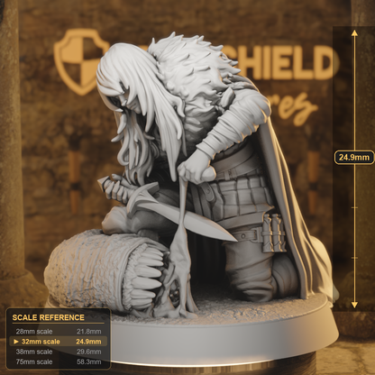 Sebira Mawbray Blood Tracker 1 Human Ranger DnD miniature 3D printed resin tabletop RPG figure