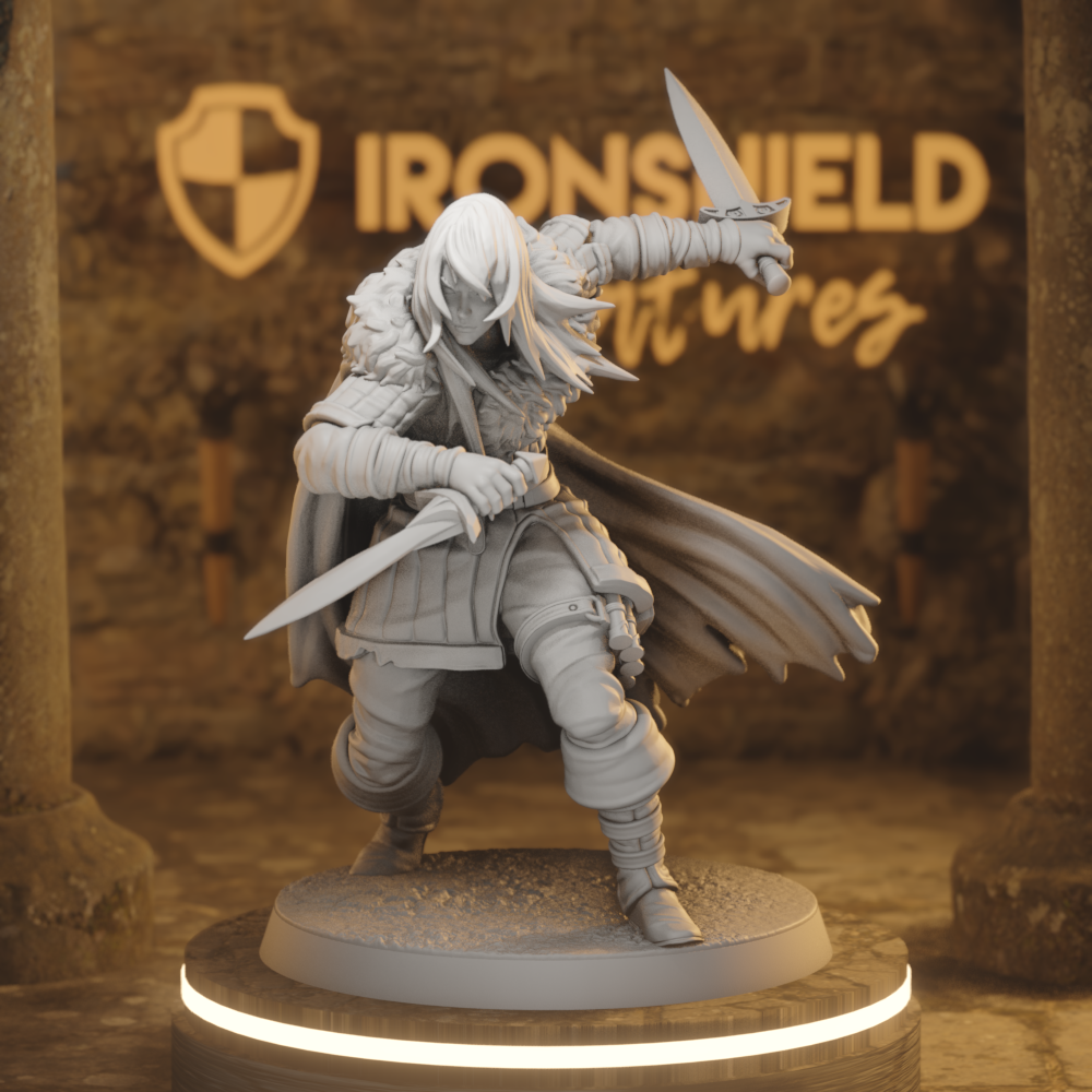 Sebira Mawbray Blood Tracker 2 Human Ranger DnD miniature 3D printed resin tabletop RPG figure