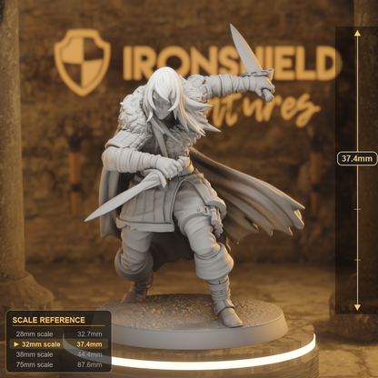 Sebira Mawbray Blood Tracker 2 Human Ranger DnD miniature 3D printed resin tabletop RPG figure
