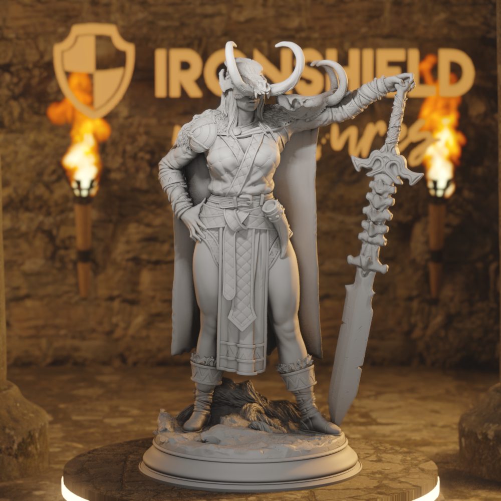 Skadi - Norse Warrior Barbarian Fighter DnD miniature 3D printed resin tabletop RPG figure front view