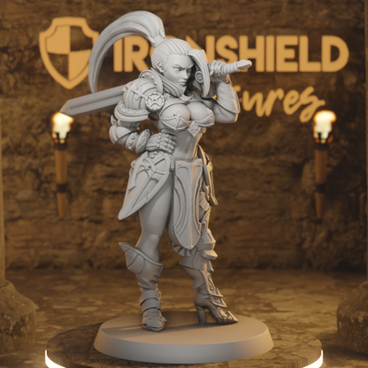 Skyla - Human Fighter Warrior Armed Paladin DnD miniature 3D printed resin tabletop RPG figure