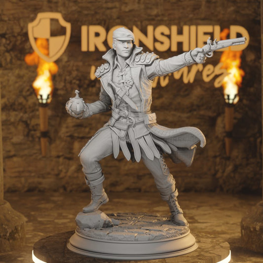 Bomber Human Gunslinger DnD miniature 3D printed resin tabletop RPG figure