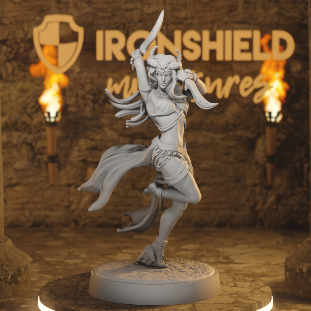 Soraya Blade Dancer Tiefling Monk DnD miniature 3D printed resin tabletop RPG figure