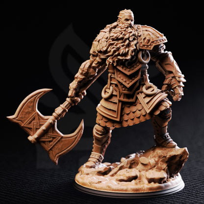 Surtrson - Giant Fire Jötunn Warrior DnD miniature 3D printed resin figure alternate angle