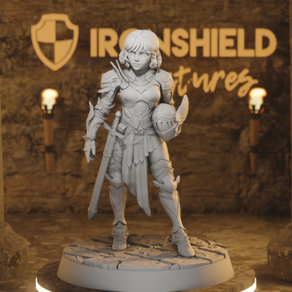 Svanielle - Female Knight Fighter Commander DnD miniature 3D printed resin tabletop RPG figure
