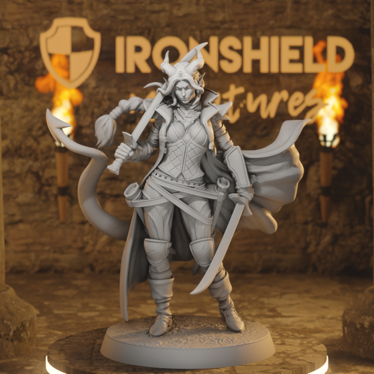 Sword Siren Tiefling Fighter DnD miniature 3D printed resin tabletop RPG figure