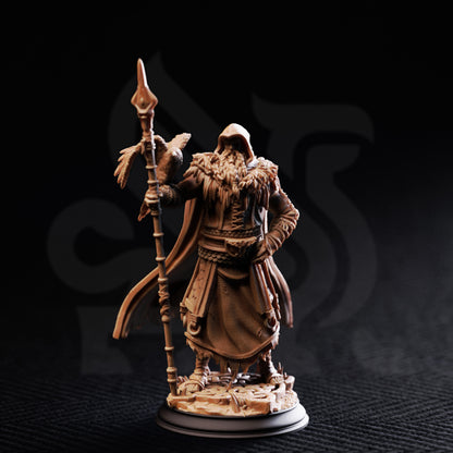 The One Eyed Wanderer - Human Warrior Druid DnD miniature 3D printed resin figure alternate angle