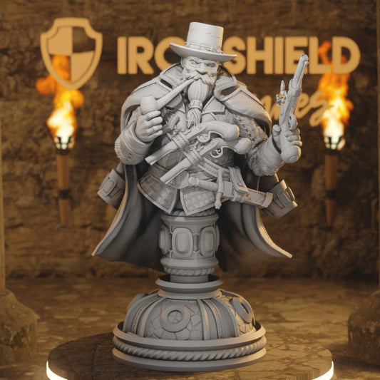 Torgrik Dwarf Gunslinger DnD miniature 3D printed resin tabletop RPG figure bust