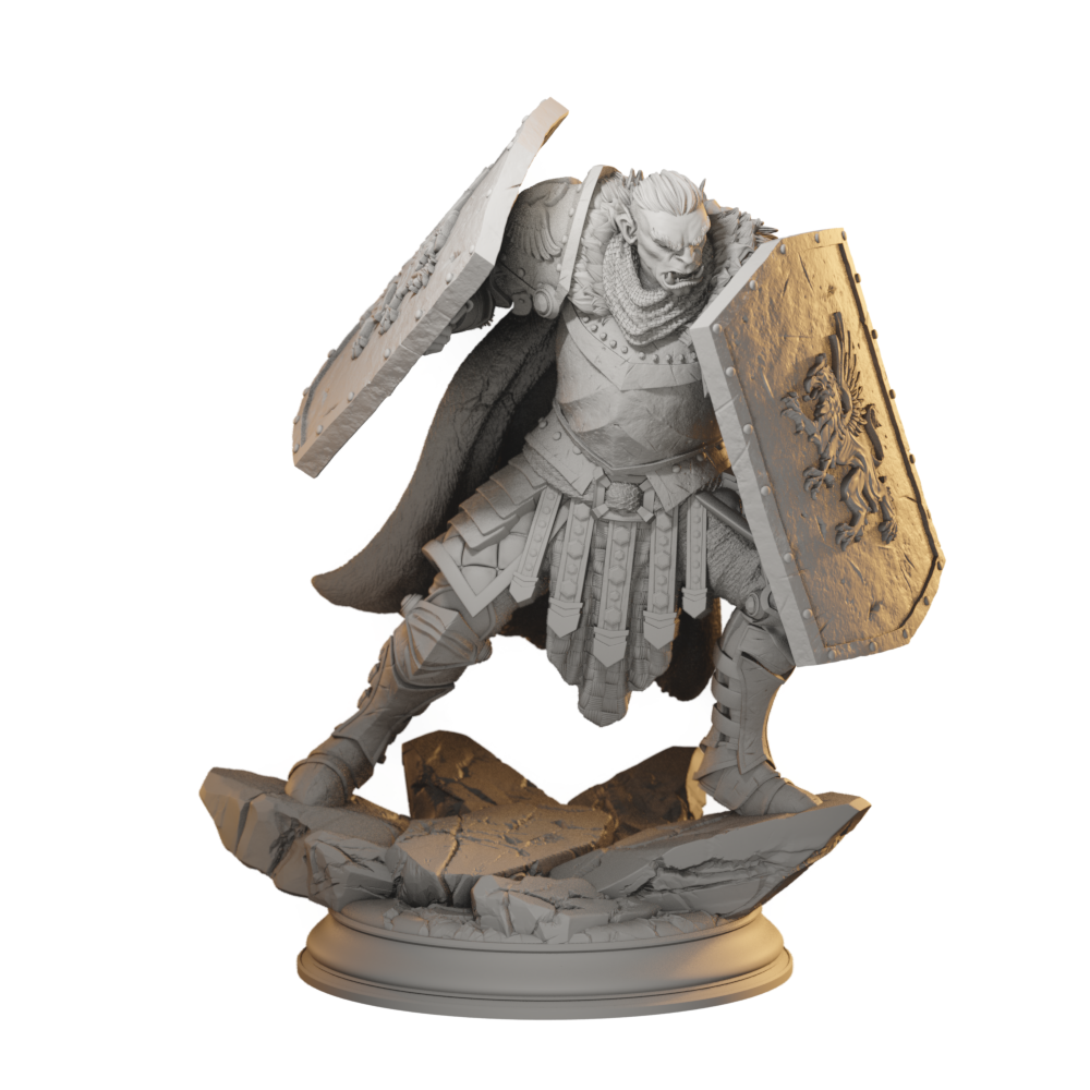 Trenon Twoshields Orc Fighter DnD miniature 3D printed resin tabletop RPG figure