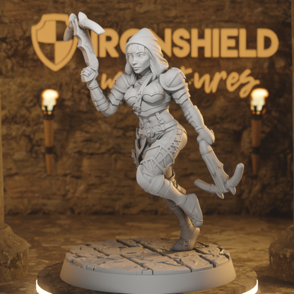 Vanel - Female Ranger Rogue Dual Wield Assassin Agile DnD miniature 3D printed resin tabletop RPG figure