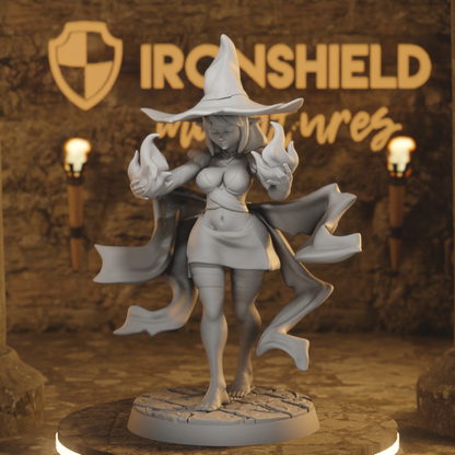 Veena - Female Elf Mage Wizard Sorcerer Fire DnD miniature 3D printed resin tabletop RPG figure
