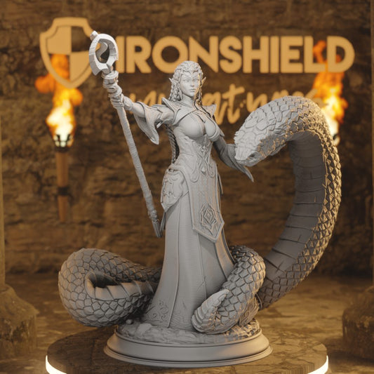 Zarya - Sun Elf Sorcerer Serpent Scholar of Hinatal DnD miniature 3D printed resin tabletop RPG figure
