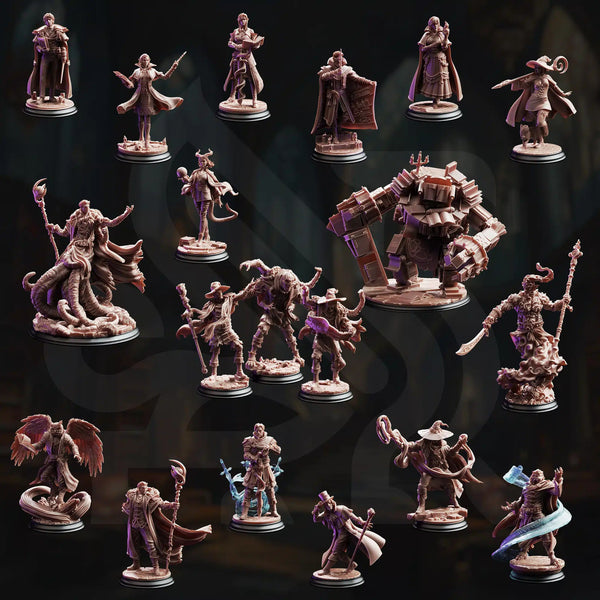 The Arcane University - Full Set 20 Wizard Mage Spellcaster Miniatures | DnD Tabletop RPG | DM Stash