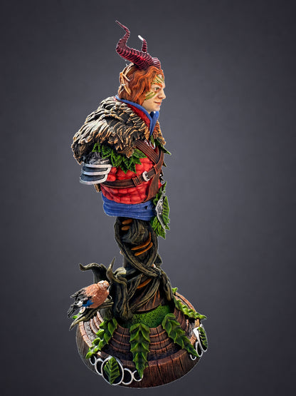 Garyck painted Tiefling Druid Guardian - side profile of hand-painted 120mm display bust