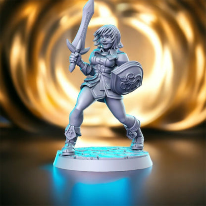 Cassandra girl knight sword and shield dnd figure print 3d resin 12k 32mm miniatures figures mini