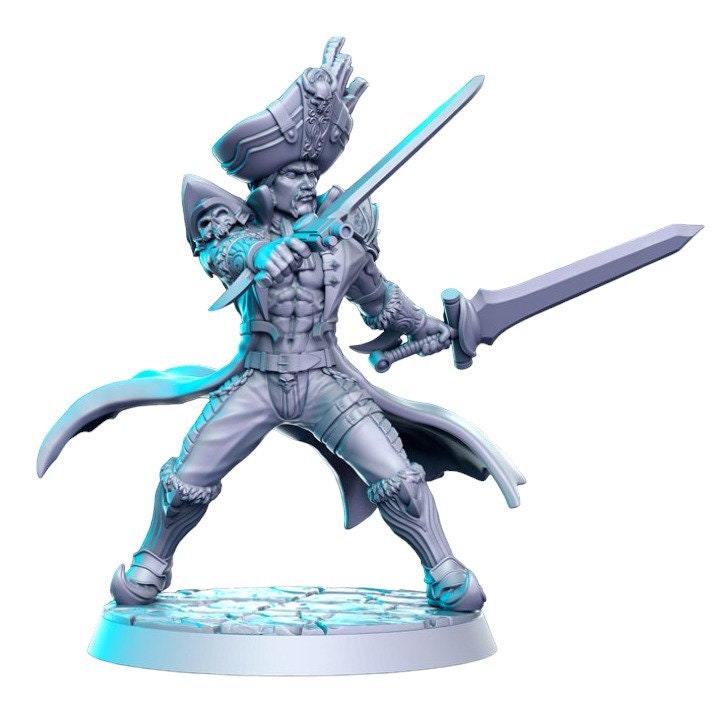 Cervantes pirat double sword master dnd figure print 3d resin 12k 32mm miniatures figures mini