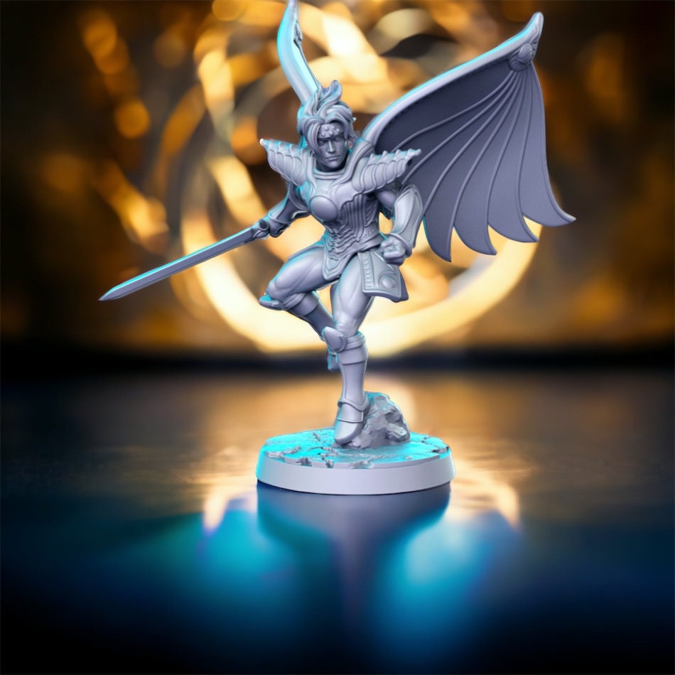 Dart field winged archangel angel sword wings man dnd figure print 3d resin 12k 32mm miniatures figures mini