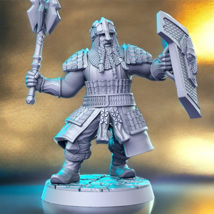 Dwarf mace with shield armory dnd figure print 3d resin 12k 32mm miniatures figures mini