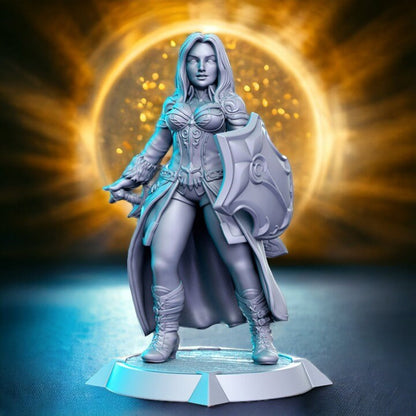 Esabell warior girl soldier with shield and sword dnd figure print 3d resin 12k 32mm miniatures figures mini