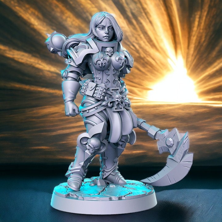 Monja armored girl warrior dnd figure print 3d resin 12k 32mm miniatures figures mini