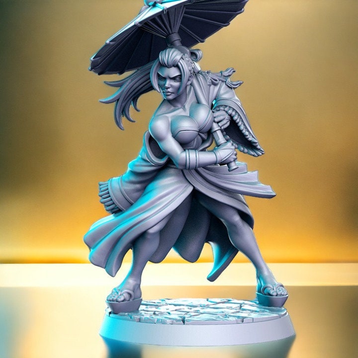 Asuka geisha assassin umbrella warrior fighter for dnd figure print 3d resin 12k 32mm miniatures figures mini