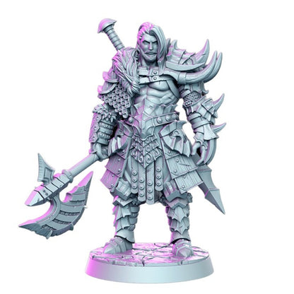 Kron berserker barbarian armed warrior axe hunter for dnd figure print 3d resin 12k 32mm miniatures figures mini