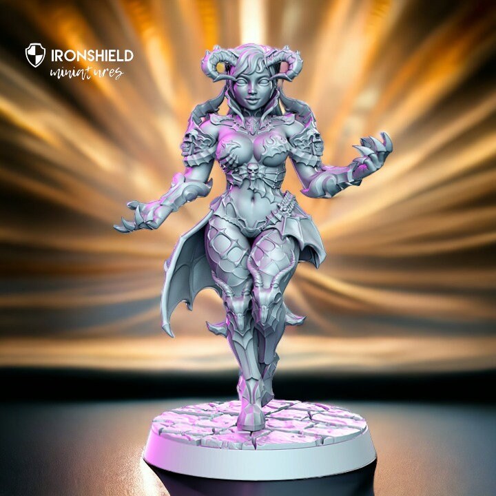 Levedith dark devil demon with horns dragon descendant for dnd figure print 3d resin 12k 32mm miniatures figures mini