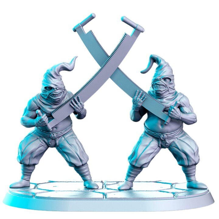 Twinsaws torturers thugs villains with saws executioner for dnd figure print 3d resin 12k 32mm miniatures figures mini