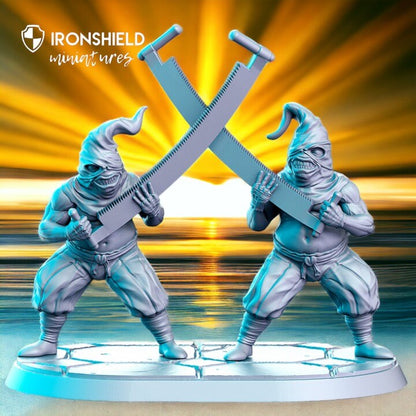 Twinsaws torturers thugs villains with saws executioner for dnd figure print 3d resin 12k 32mm miniatures figures mini