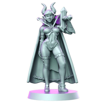 Ambrosia demonic girl with big sword devil horns detailed minis for dnd figure print 3d resin 12k 32mm miniatures figures mini