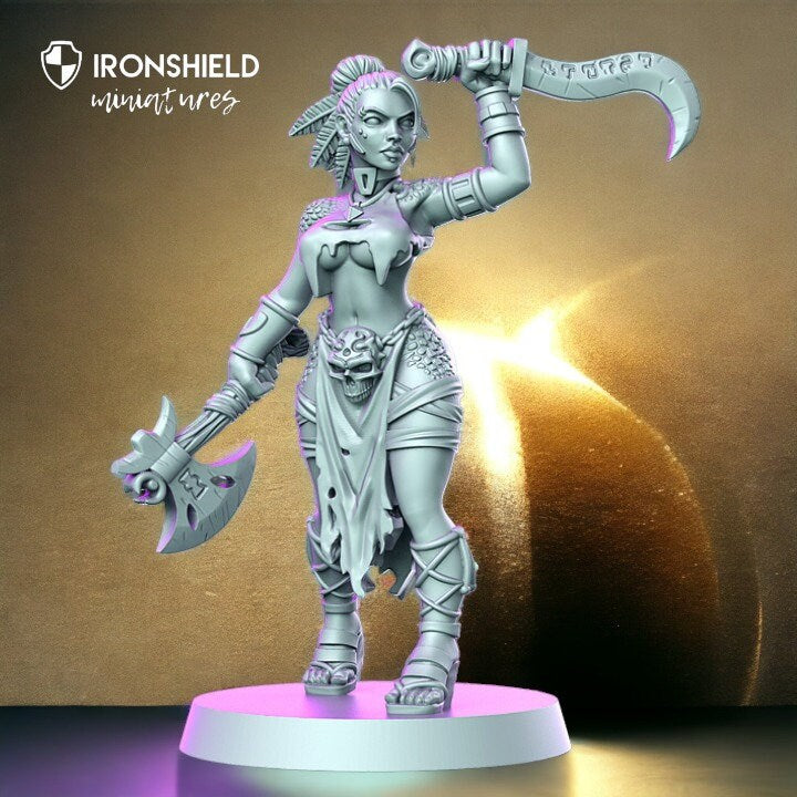 Anfi berserker girl with daggers forest wild woman warrior detailed minis for dnd figure print 3d resin 12k 32mm miniatures figures mini